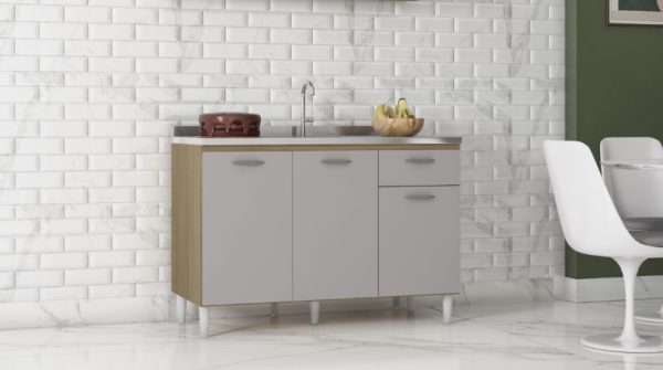 Balcão de cozinha Poquema para pia 1,20 - Damasco/Off White