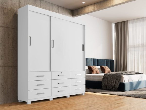 Guarda-Roupa Itapema II 3 portas de correr Sem espelho 9 gavetas - Branco