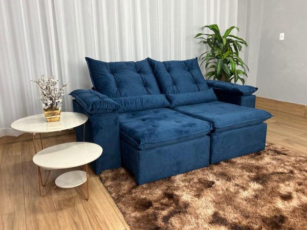 Sofá Retrátil Reclinável Atenas 2.00m - Azul Veludo