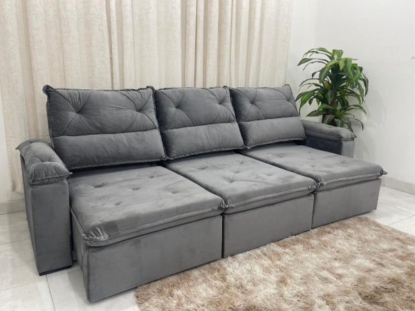 Sofá Retrátil e Reclinável REF 2030 2.80m - Cinza Veludão