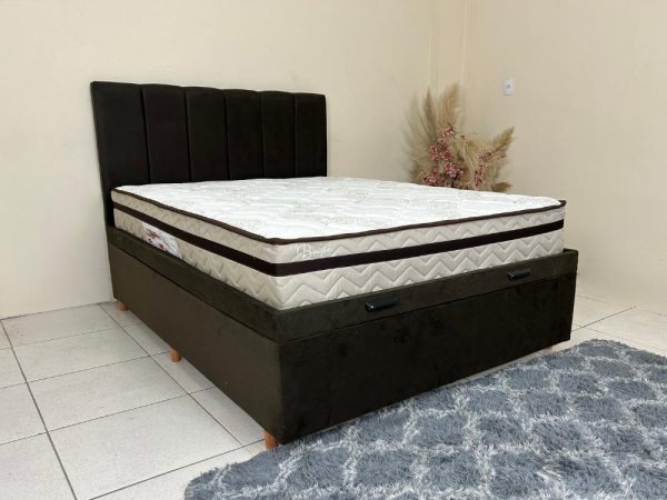 Combo Base Baú Rio Casal Marrom + Colchão Basic Molas Ensacadas Casal