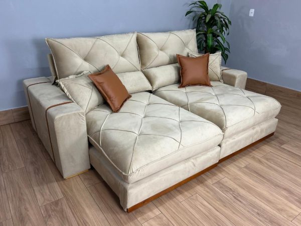 Sofá Retrátil e Reclinável Gran Bello 2.50m - Bege Veludo