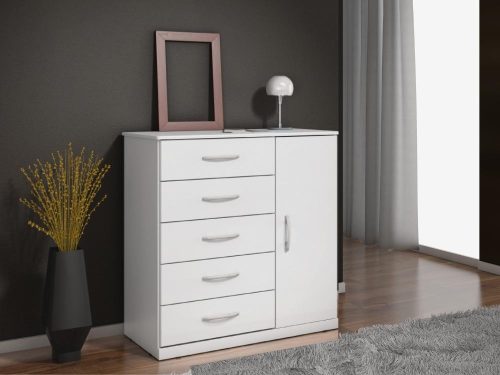Cômoda 5 gavetas 1 porta Ref.: 012 - Branco