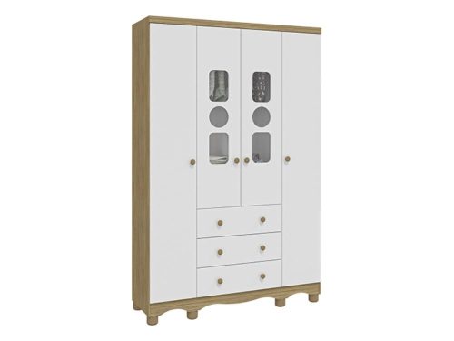 Armário Tedy 4 Portas - Branco/Carvalho
