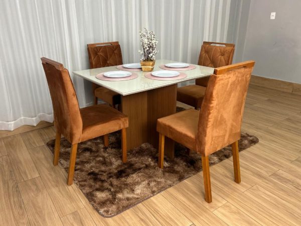 Mesa de Jantar Helo 1.20x0.90 Com 4 Cadeiras Jasmim - Mel/Off White/Terracota