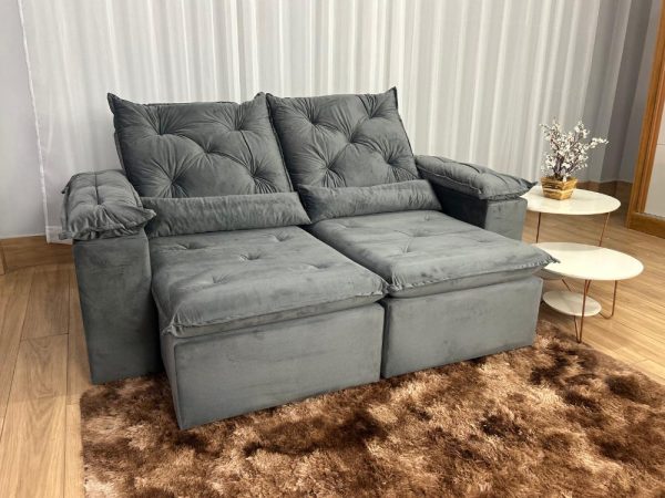 Sofá Retrátil Reclinável New Grécia 1.90m - Cinza Veludo