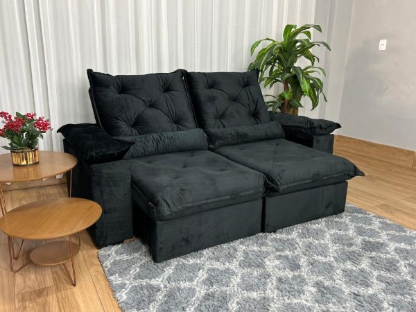 Sofá Retrátil Reclinável Porto Madero 2.00m- Preto Veludo