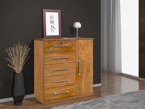 Cômoda 5 gavetas 1 porta Ref.: 012 - Cinamomo