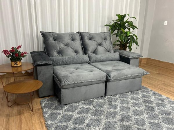 Sofá Retrátil Reclinável Porto Madero 2.00m- Cinza Veludo