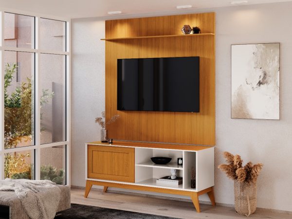 Rack Aruba com Painel Avant 55" -  Off White/Cedro