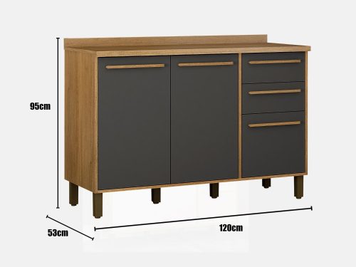 Balcão de Cozinha Salvador 1,20m - Cinamomo / Grafite