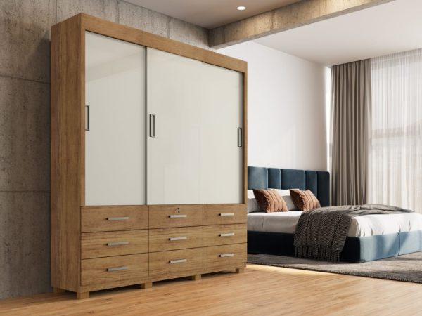 Guarda-Roupa Itapema II 3 portas de correr Sem espelho 9 gavetas - Cedro/areia FLEX