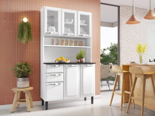 Armário Kit de Cozinha c/ Vidro 1,05m Pratika - Branco