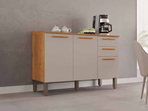 Balcão de Cozinha New Valência 1,20m -  Cinamomo/Off White