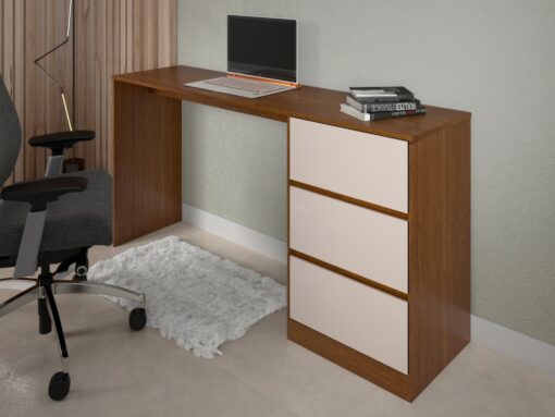 Escrivaninha Júlia 3 Gavetas - Cinamomo/Off White