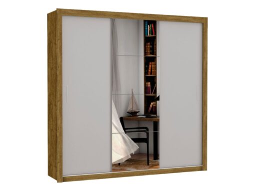 Guarda-Roupa Veneza Plus c/ espelho 3 portas e 4 gavetas - Cinamomo/Off White