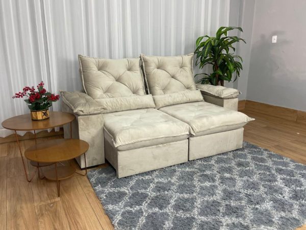 Sofá Retrátil Reclinável Porto Madero 2.00m- Bege Veludo