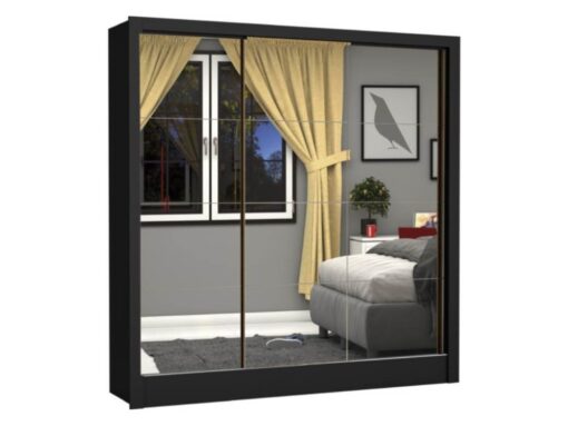Guarda-Roupa Dubai Premium c/ espelho 3 Portas e 3 Gavetas - Preto