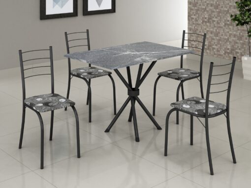 Conjunto Mesa Tubular Rio Preto Fosco com 4 cadeiras Tampo Granito Topázio - 1.00x0.60