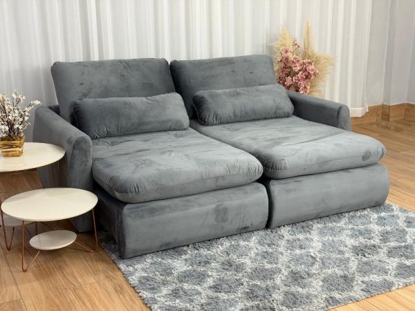 Sofá Cama Retrátil Reclinável Amaranto 2.30m Mod.100 - Cinza Veludo