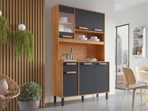 Armário Kit de Cozinha Nápoles 1,20m - Cinamomo/Grafite