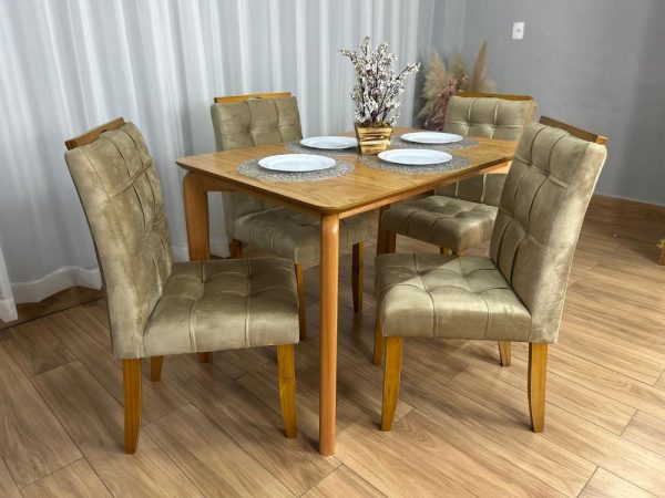Mesa de Jantar Veneza 1.20x0.80 c/4 Cadeiras Londres - Cinamomo Laminado/Avelã Veludo