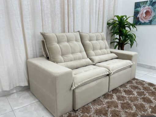 Sofá Retrátil Reclinável Small 2.30m - Bege Veludão