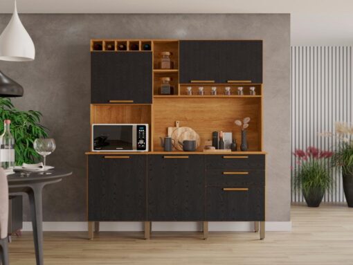 Armário Kit de Cozinha New Topázio 1,65m - Cinamomo/Preto