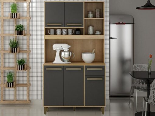 Armário Kit de Cozinha Ametista 5 portas - Cinamomo/Grafite