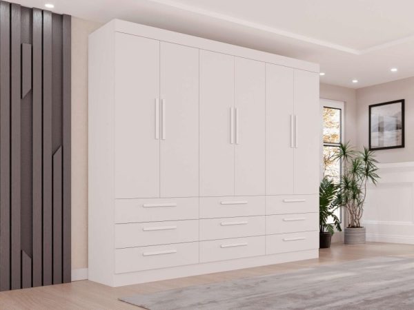 Guarda-Roupa Dinamarca 6 Portas e 9 Gavetas 1.80m - Branco