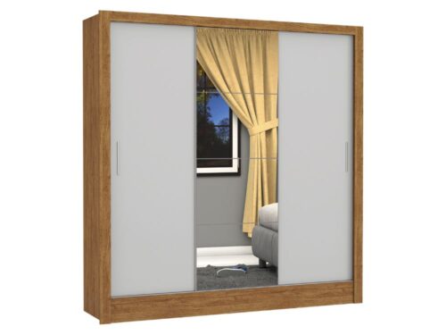 Guarda-Roupa Dubai Plus c/ espelho 3 portas e 3 gavetas - Cinamomo/Off White