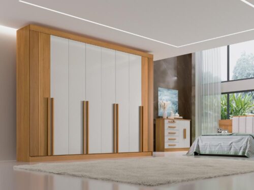 Guarda-Roupa Daymond  8 Portas e 8 Gavetas - Cinamomo Ripado/Off White