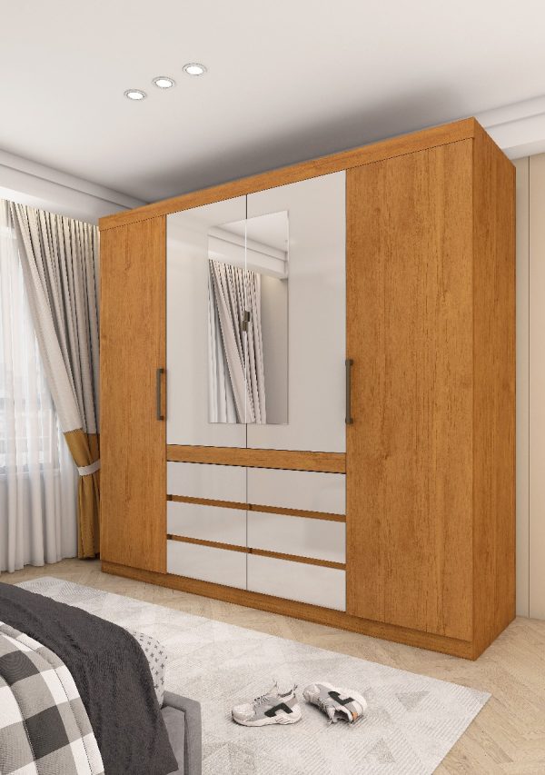 Guarda-Roupa Império 4 Portas 6 Gavetas c/esp - Cinamomo/Off White