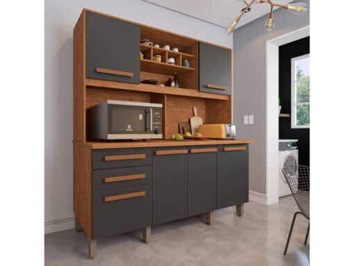 Armário Kit de Cozinha Luna 6 Portas 2 Gavetas - Cinamomo/Grafite