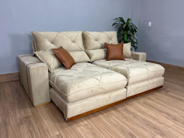 Sofá Retrátil e Reclinável Gran Bello 2.30m - Bege Veludo