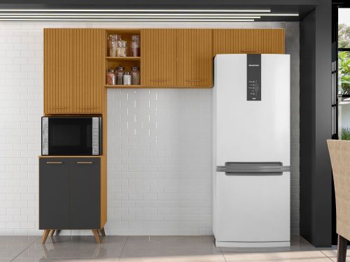 Cozinha Completa Olinda 3 peças - Freijó Ripado/Grafite