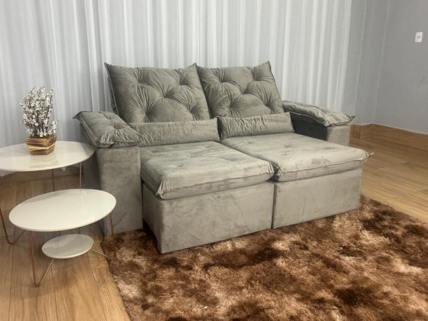 Sofá Retrátil Reclinável New Grécia 1.90m - Capuccino Veludo