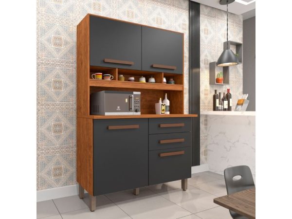Armário Kit de Cozinha Sofia 4 Portas 2 Gavetas - Cinamomo/Grafite