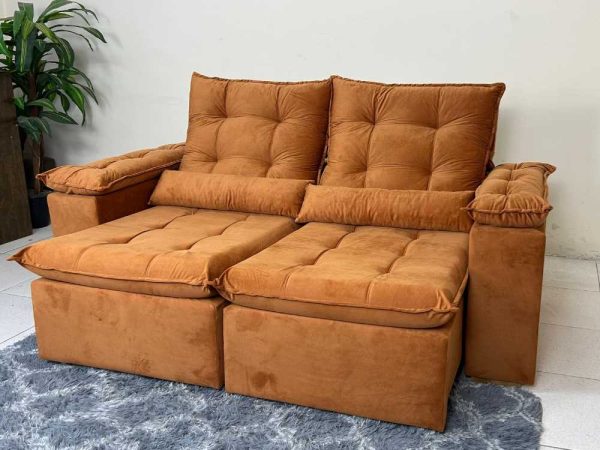 Sofá Retrátil Reclinável Atenas 2.00m - Terracota Veludo