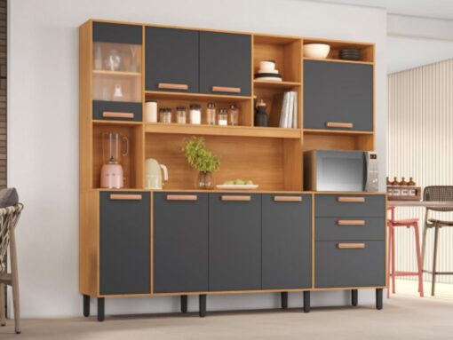 Armário Kit de Cozinha Nápoles 2,20m - Cinamomo/Grafite