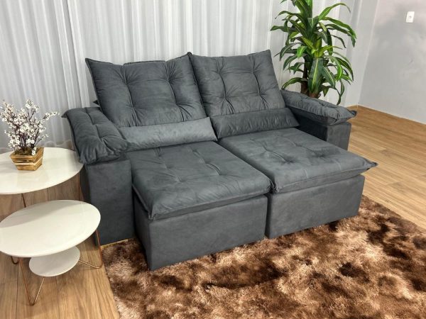 Sofá Retrátil Reclinável Atenas 2.00m - Cinza Veludo