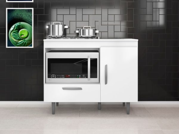Balcão Alecrim Para Cooktop 4 Bocas 1 porta 1 gaveta – branco