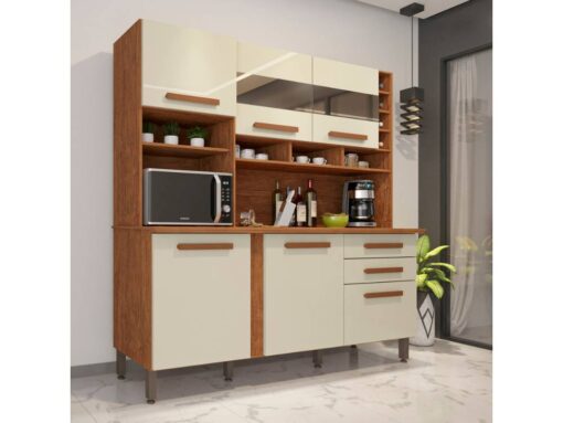 Armário Kit de Cozinha Alexia 6 Portas 2 Gavetas - Cinamomo/Off White