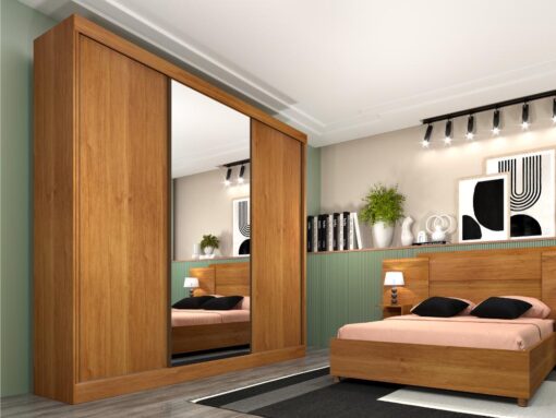 Guarda-Roupa Dakar c/espelho 3 Portas 4 Gavetas Tcil  - Cinamomo Flex