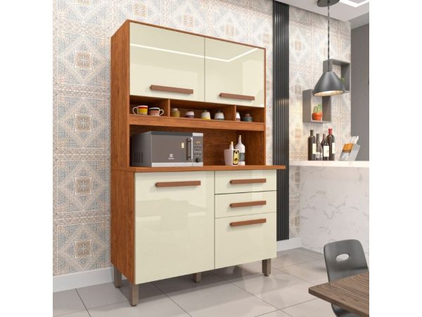 Armário Kit de Cozinha Sofia 4 Portas 2 Gavetas - Cinamomo/Off White