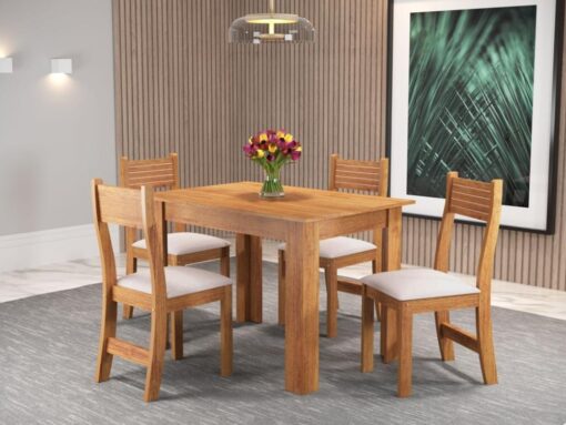 Mesa de Jantar Palace 1.10x0.75 Com 4 Cadeiras Brisa Veludo  - Mel/Blonde Pastel