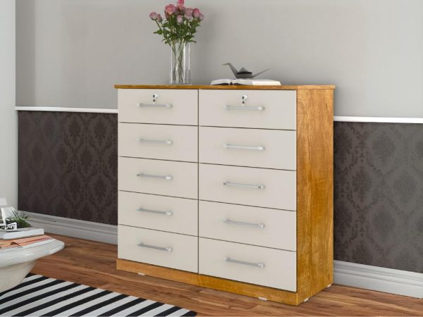 Cômoda 10 gavetas com chave Ref.: 06 - Cinamomo/Off white