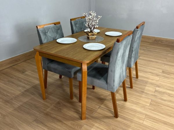Mesa de Jantar Alegra 1.20x0.80 Com 4 Cadeiras Jasmim - Cinamomo/Cinza