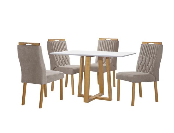 Mesa de Jantar Pedro 1.20x0.80 Com 4 Cadeiras Genova  - Cinamomo/Off White/Bege