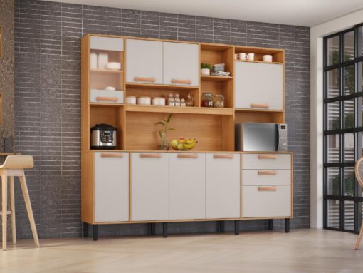 Armário Kit de Cozinha Nápoles 2,20m - Cinamomo/Off White